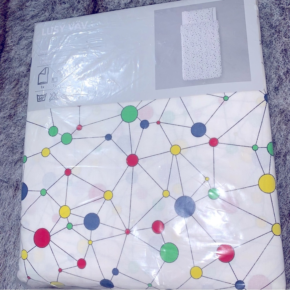 Ikea Lusy Vav Twin Duvet Cover W/ Pillowcase Bed Set Atom Geometric Pattern